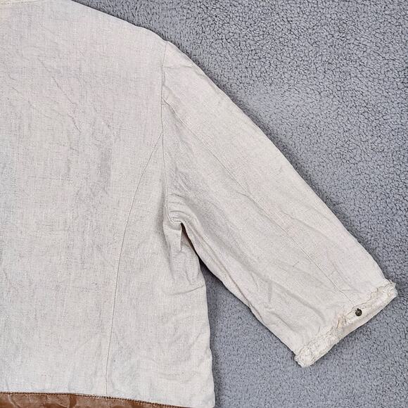 CHICOS Jacket Womens Size 2 US Large Beige Open Front 100% Linen Mandarin Collar - Picture 12 of 16